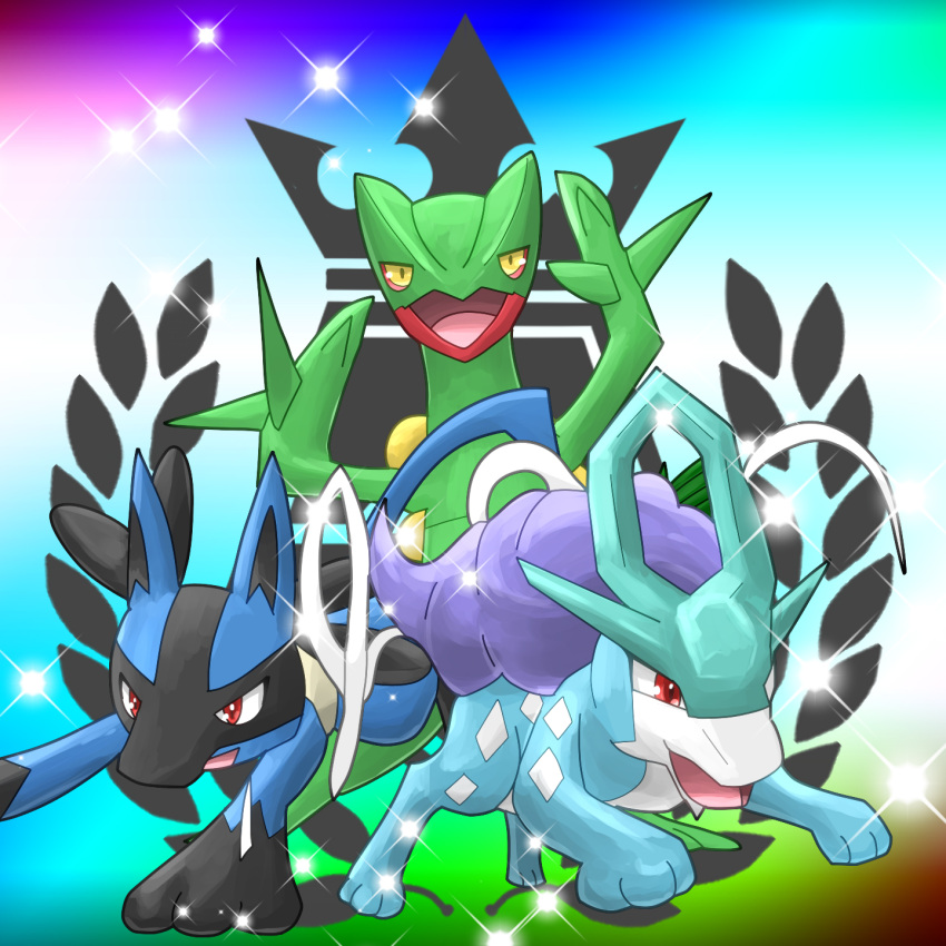 highres lucario mikoshiba_manha_sewashii no_humans pokemon pokemon_(creature) pokken_tournament sceptile suicune