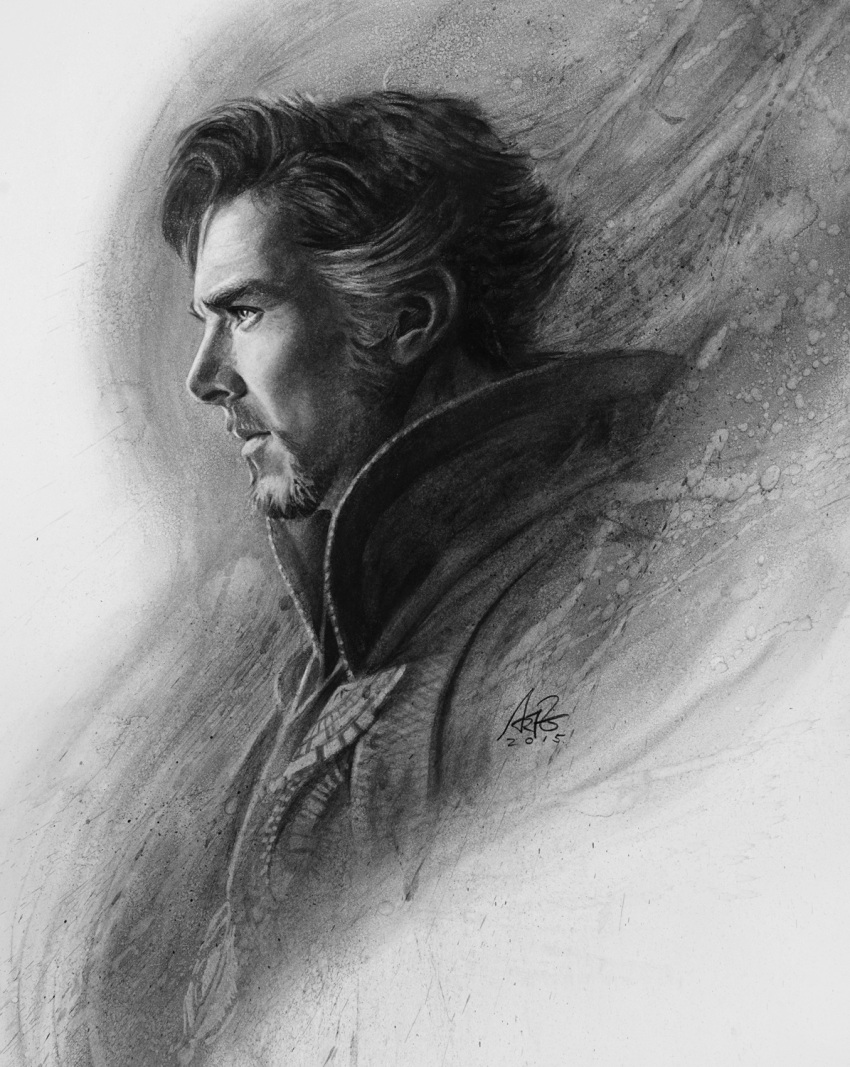 1boy benedict_cumberbatch doctor_strange highres male_focus marvel monochrome solo stanley_lau