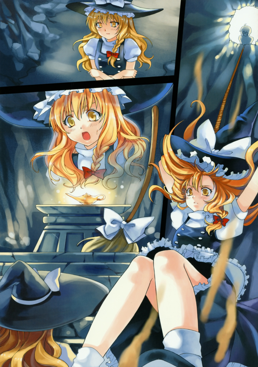 blonde_hair braid broom glasses hat highres huge_filesize kirisame_marisa lamp morichika_rinnosuke scan short_hair tenshimuma tian_shi_meng_mo touhou witch_hat yellow_eyes