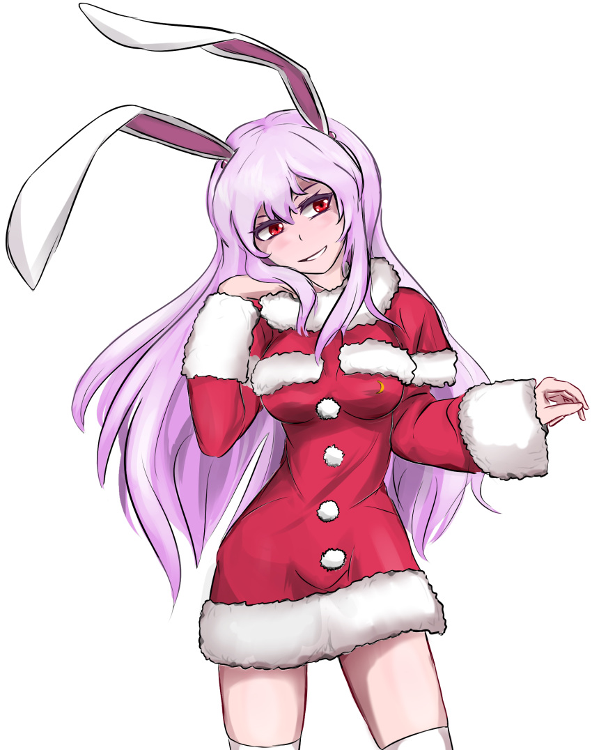 1girl animal_ears highres long_hair pan-ooh purple_hair rabbit_ears red_eyes reisen_udongein_inaba simple_background smile solo tagme touhou transparent_background