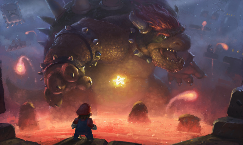 bowser epic faceoff grosnez mario super_mario_bros. molten_rock size_difference star tagme thwomp