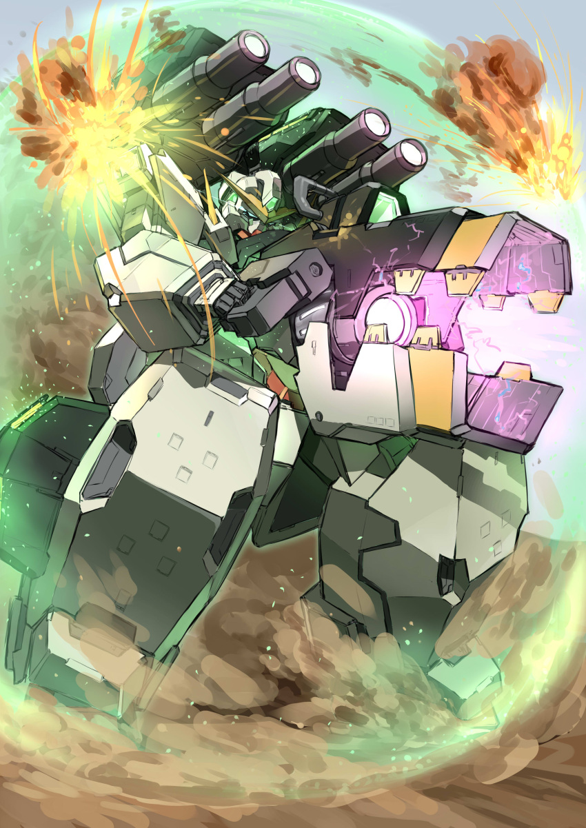 absurdres cannon dust energy_shield firing gundam gundam_00 highres mecha no_humans sa/tsu/ki virtue weapon