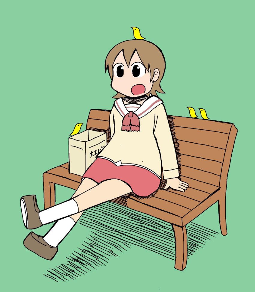 1girl aioi_yuuko bird brown_eyes brown_hair highres nichijou school_uniform short_hair