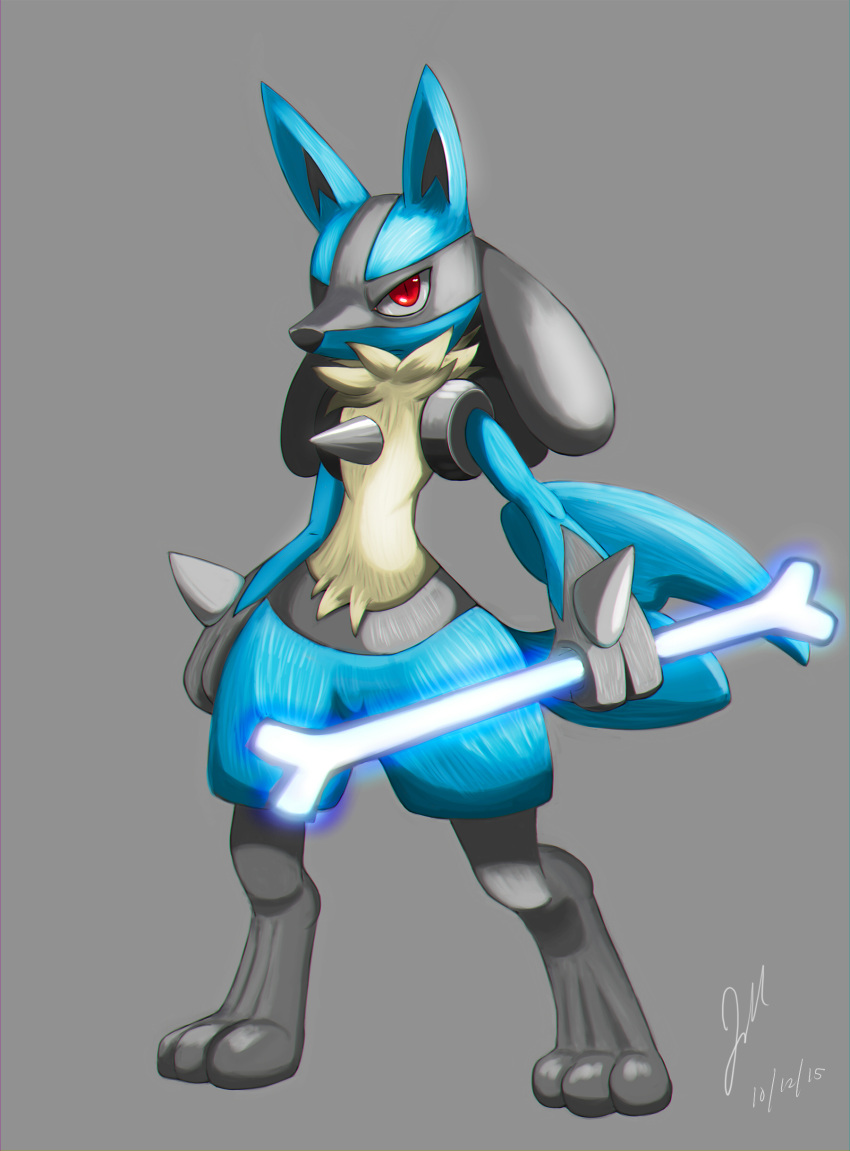 absurdres blue_fur bone highres lucario no_humans pokemon pokemon_(creature) red_eyes sonicx908