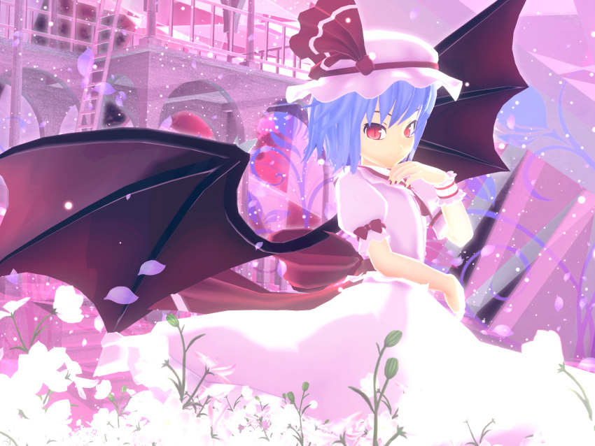 1girl 3d bat_wings flower highres kurogoma_(glassesgurasan) large_wings mikumikudance petals remilia_scarlet solo touhou vampire wings