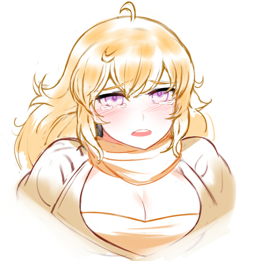 blonde_hair breasts cleavage crying highres large_breasts long_hair ndgd_(bean1215) rwby tears violet_eyes yang_xiao_long