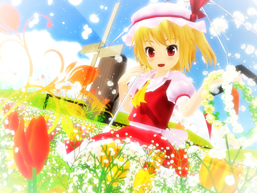 1girl 3d field flandre_scarlet flower flower_field highres kurogoma_(glassesgurasan) mikumikudance solo touhou wings