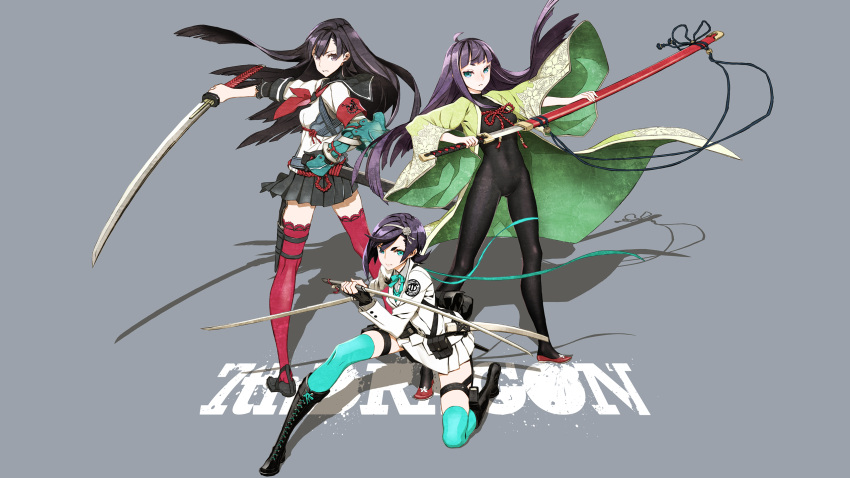 3girls 7th_dragon 7th_dragon_(series) 7th_dragon_2020 highres katana miwa_shirou multiple_girls sword weapon