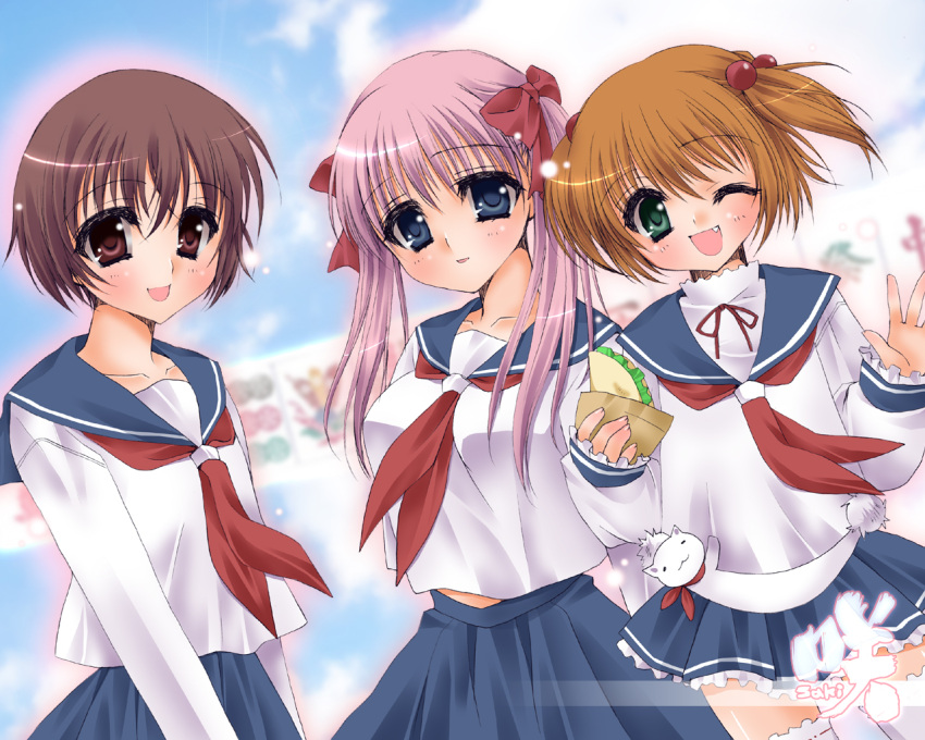 blue_eyes haramura_nodoka kataoka_yuuki miyanaga_saki pink_hair saki seifuku tsubaki_yukimaru