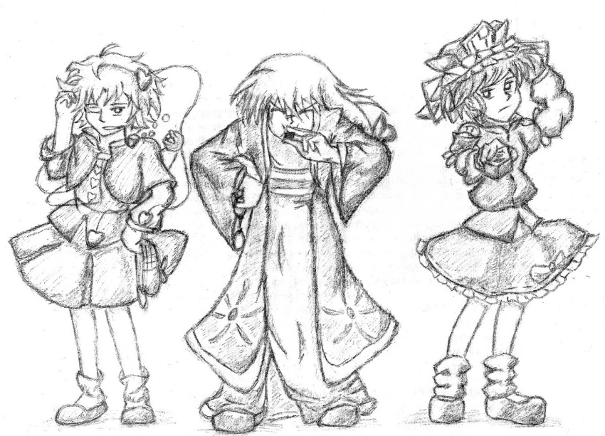 dress eyeball hat heart komeiji_satori kotohime multiple_girls shiki_eiki shoes short_hair skirt third_eye touhou traditional yamaxanadu_shikieiki