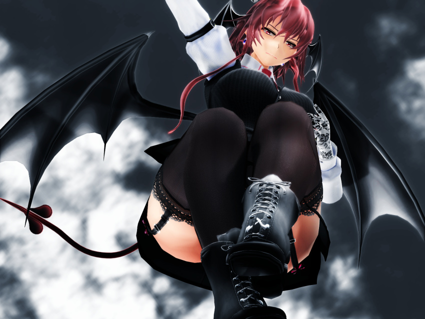 1girl 3d demon_girl demon_tail demon_wings head_wings highres hiroyuki_p koakuma mikumikudance solo succubus tail touhou wings