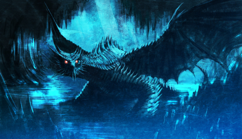 blue cave dragon dragon_wings matagiro monster no_humans original red_eyes solo tagme wings