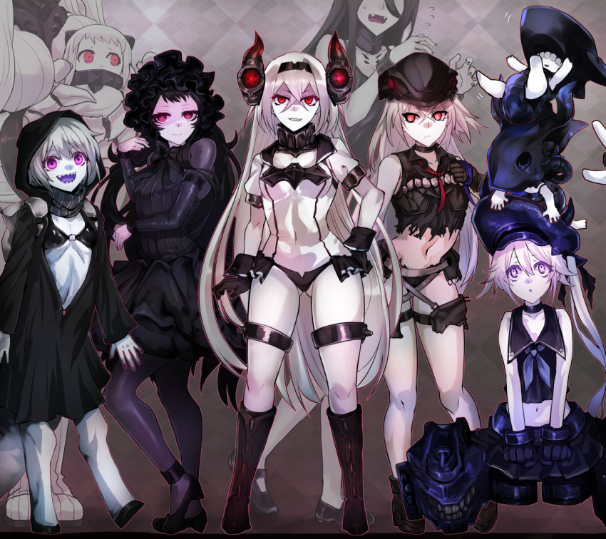 6+girls :d :o air_defense_hime amputee baby battleship_hime bikini_top black_hair boots bow breasts checkered checkered_background collar commentary_request destroyer_hime destroyer_water_oni dress falling fangs flying_sweatdrops gomasionori gothic_lolita hand_on_hip height_difference horns huge_breasts isolated_island_oni kantai_collection lolita_fashion long_hair midriff multiple_girls navel necktie northern_ocean_hime o-ring_top open_clothes open_mouth out_of_frame pink_eyes pt_imp_group re-class_battleship red_eyes ribbed_dress ribbed_sweater scarf school_uniform seaport_hime shaded_face sharp_teeth shinkaisei-kan short_hair side_ponytail small_breasts smile smirk sweater swimsuit teeth torn_clothes violet_eyes wavy_hair white_hair white_skin