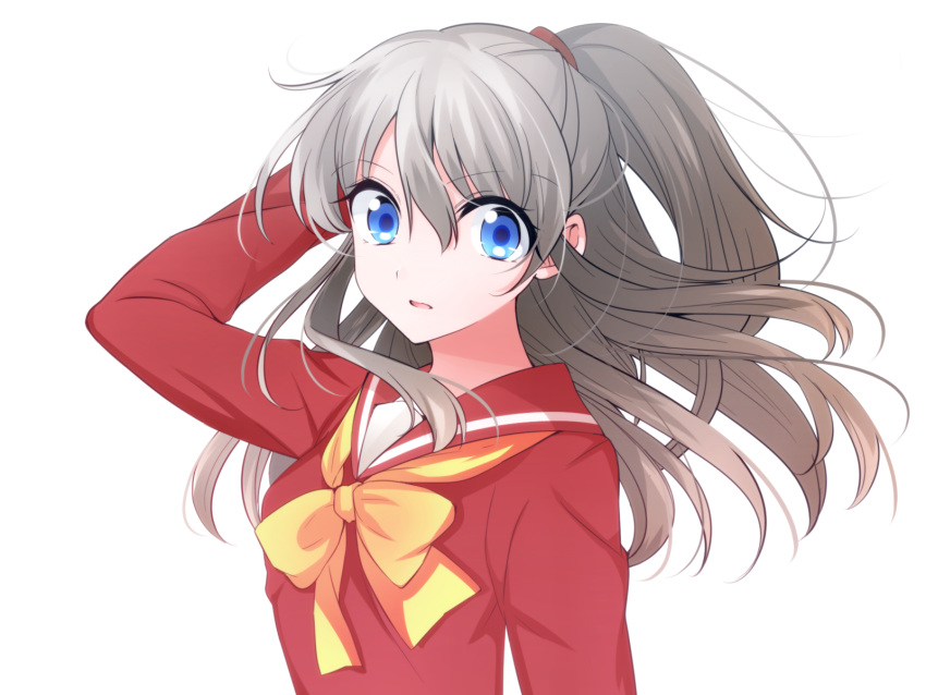 1girl blue_eyes charlotte_(anime) highres long_hair ponytail school_uniform serafuku silver_hair tomori_nao yuihiko