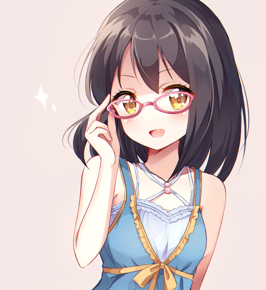 black_hair blush dress idolmaster idolmaster_cinderella_girls kamijou_haruna glasses short_hair yellow_eyes