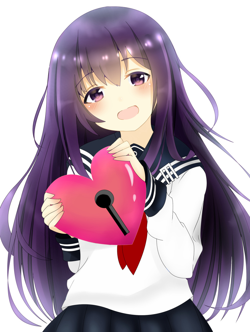 akatsuki_(kantai_collection) blush kantai_collection long_hair personification purple_eyes seifuku smile violet_hair