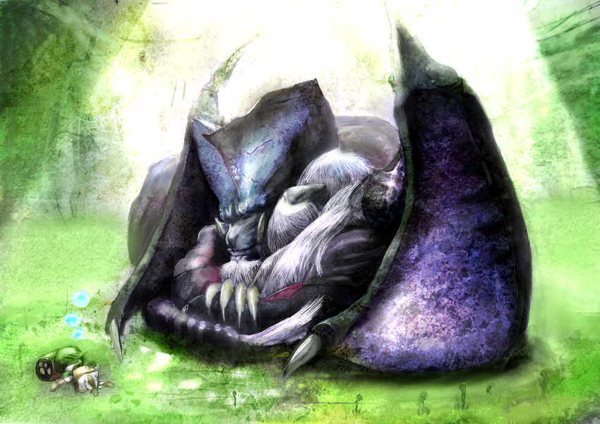 dragon felyne highres kyamada-23 lunastra monster monster_hunter sleeping