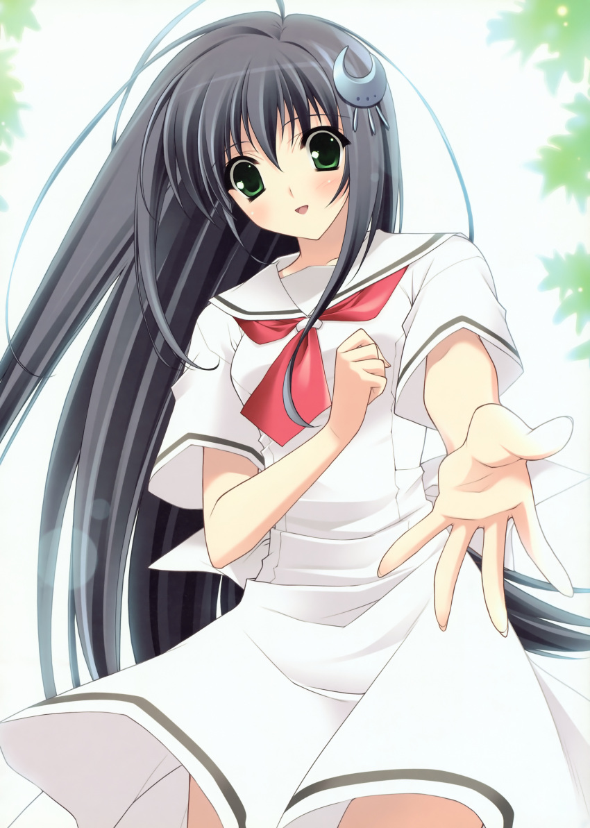 amesarasa black_hair chiyokawa_rin green_eyes hair_ornament highres long_hair sailor_dress school_uniform suzuhira_hiro