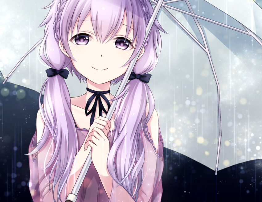 blush dress long_hair low_twintails purple_eyes smile twintails umbrella violet_hair vocaloid yuzuki_yukari