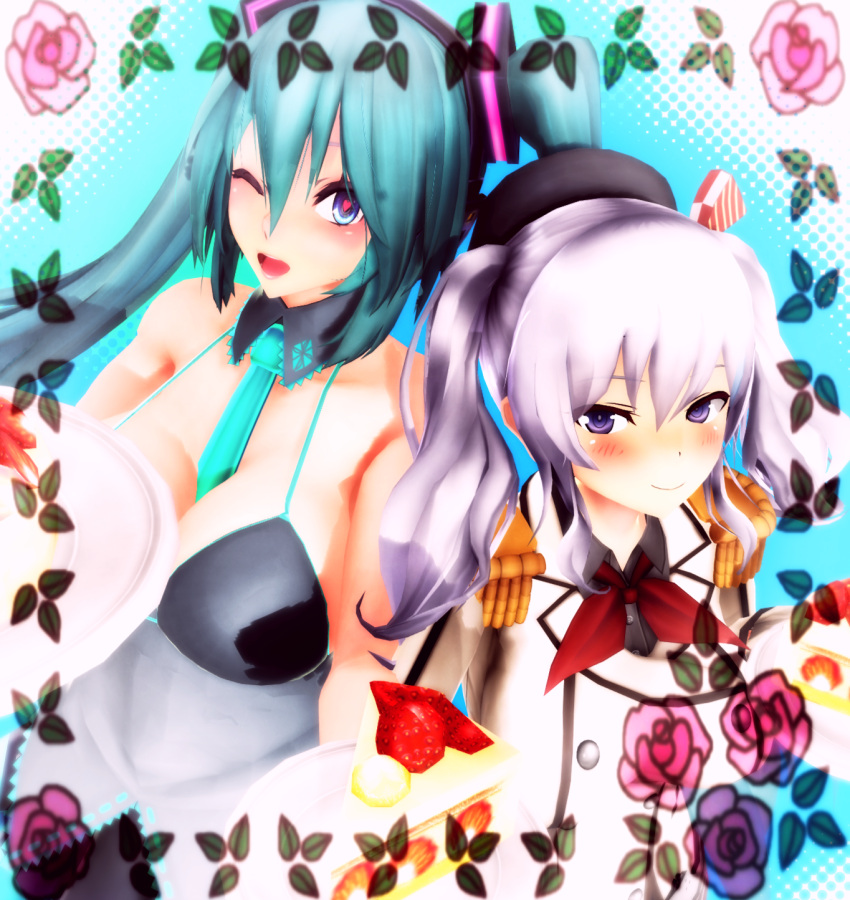 2girls 3d breasts highres kantai_collection large_breasts mikumikudance multiple_girls twintails