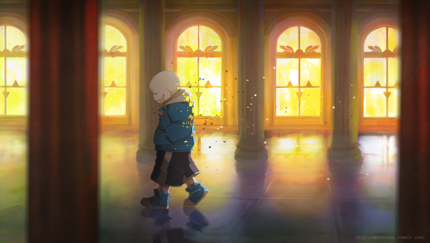 1boy blood blood_from_mouth closed_eyes disintegration dying grin hands_in_pockets hood hoodie jazzycat reflection sans shoes shorts skeleton smile sneakers solo spoilers tagme torn_clothes undertale untied_shoes watermark web_address