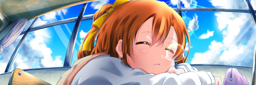 absurdres bow cardigan hair_bow highres kousaka_honoka love_live!_school_idol_project nose_bubble one_side_up orange_hair school_uniform sleeping