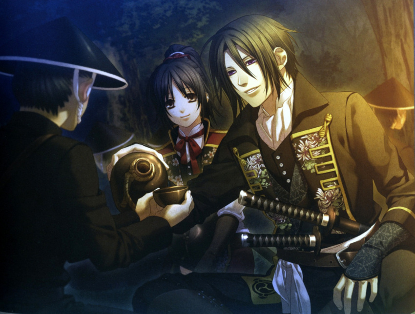 black_hair hakuouki_shinsengumi_kitan hijikata_toshizou_(hakuouki) kazuki_yone purple_eyes yukimura_chizuru