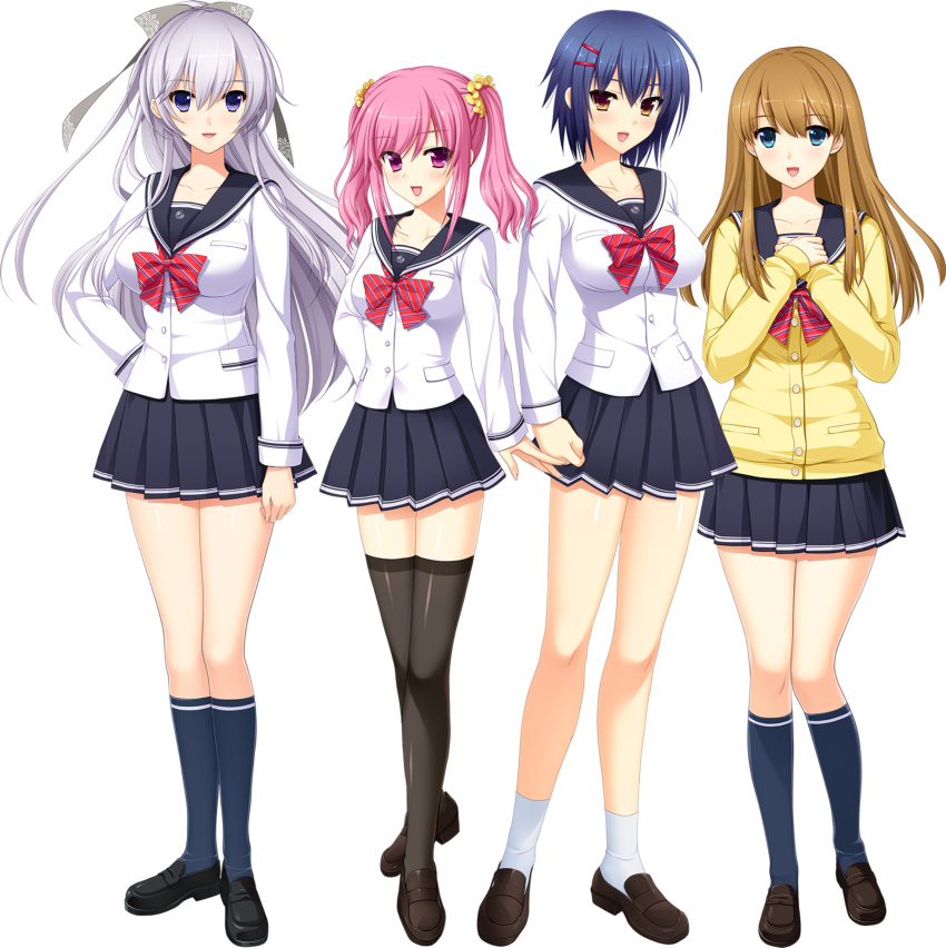 absurdres blue_hair brown_hair game_cg highres kamijo_tsubasa katsuragi_shion koizumi_amane miyamae_iroha pink_hair ponytail school_uniform sei_shoujo_~seido_ikusei_gakuen~ serafuku shirosaki_yuuri silver_hair transparent_background twintails