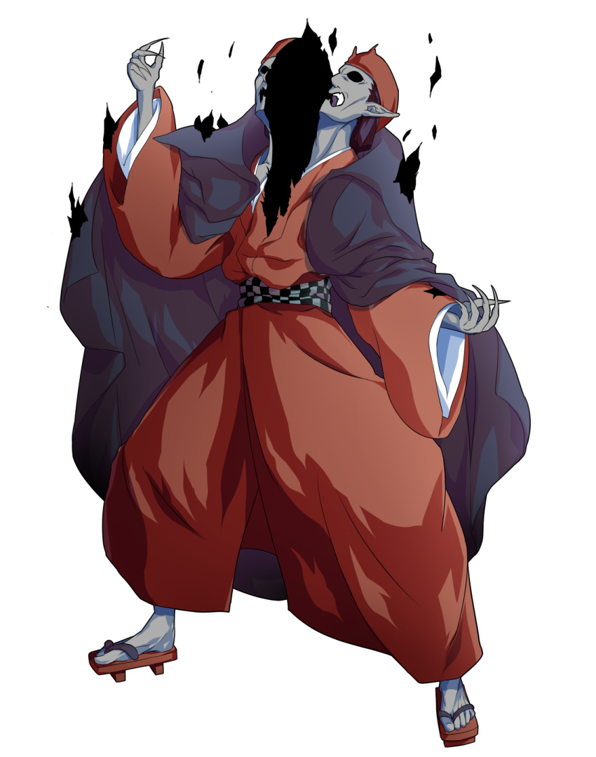 1boy cape cloak dairi death fortune_teller_(touhou) full_body geta grey_skin hat highres long_sleeves pointy_ears simple_background standing touhou transparent_background wide_sleeves youkai