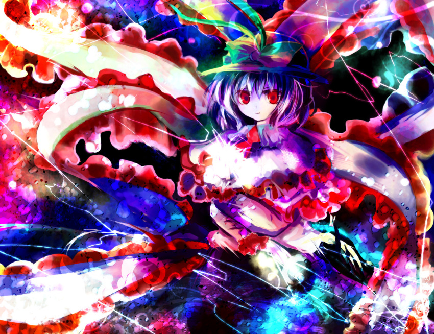 colorful hat kazu_(muchuukai) nagae_iku purple_hair red_eyes shawl short_hair solo touhou