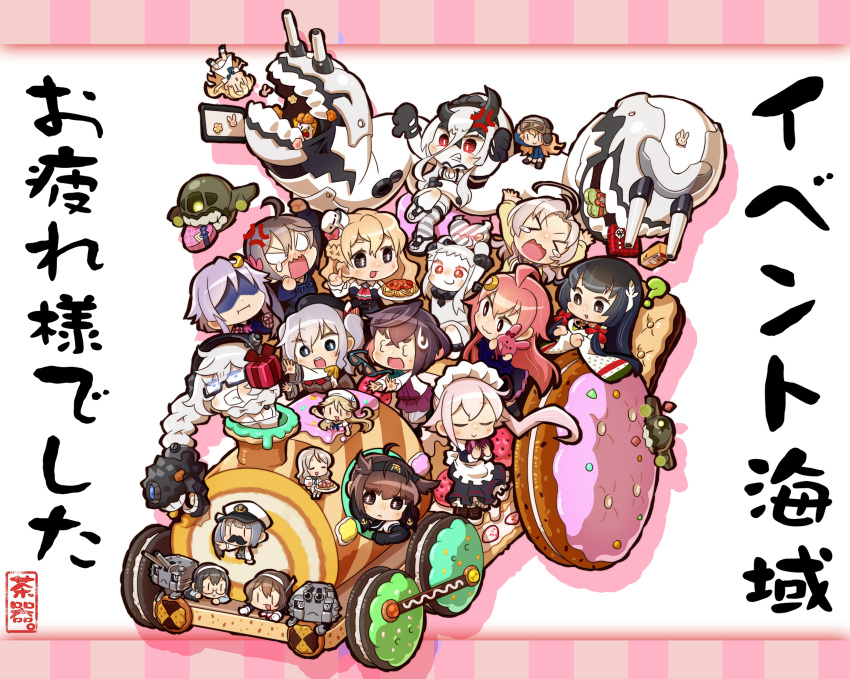 &gt;_&lt; 3_3 :d ahoge akebono_(kantai_collection) anger_vein ashigara_(kantai_collection) beret box c: cake chaki_(teasets) chibi chou-10cm-hou-chan_(hatsuzuki's) closed_eyes commentary_request crescent_hair_ornament detached_sleeves dress eating enemy_aircraft_(kantai_collection) fairy_(kantai_collection) food gift gift_box hair_flaps hair_ornament harusame_(kantai_collection) hat hatsuzuki_(kantai_collection) heavy_cruiser_hime highres horns kantai_collection kashima_(kantai_collection) kasumi_(kantai_collection) kinugasa_(kantai_collection) long_hair machinery maid maid_headdress mittens mizuho_(kantai_collection) multiple_tails northern_ocean_hime okinami_(kantai_collection) ooyodo_(kantai_collection) open_mouth school_uniform serafuku shinkaisei-kan short_hair side_ponytail smile supply_depot_hime tail tears translation_request turret twintails uzuki_(kantai_collection) valentine white_dress white_hair white_skin xd yayoi_(kantai_collection) zara_(kantai_collection)