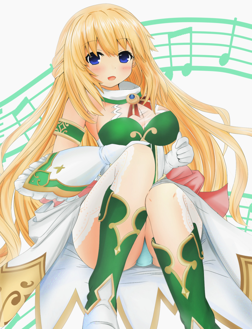 1girl blonde_hair blue_eyes blue_panties breasts cleavage ex_idol highres large_breasts long_hair looking_at_viewer neptune_(series) open_mouth panties pantyshot smile solo underwear vert very_long_hair