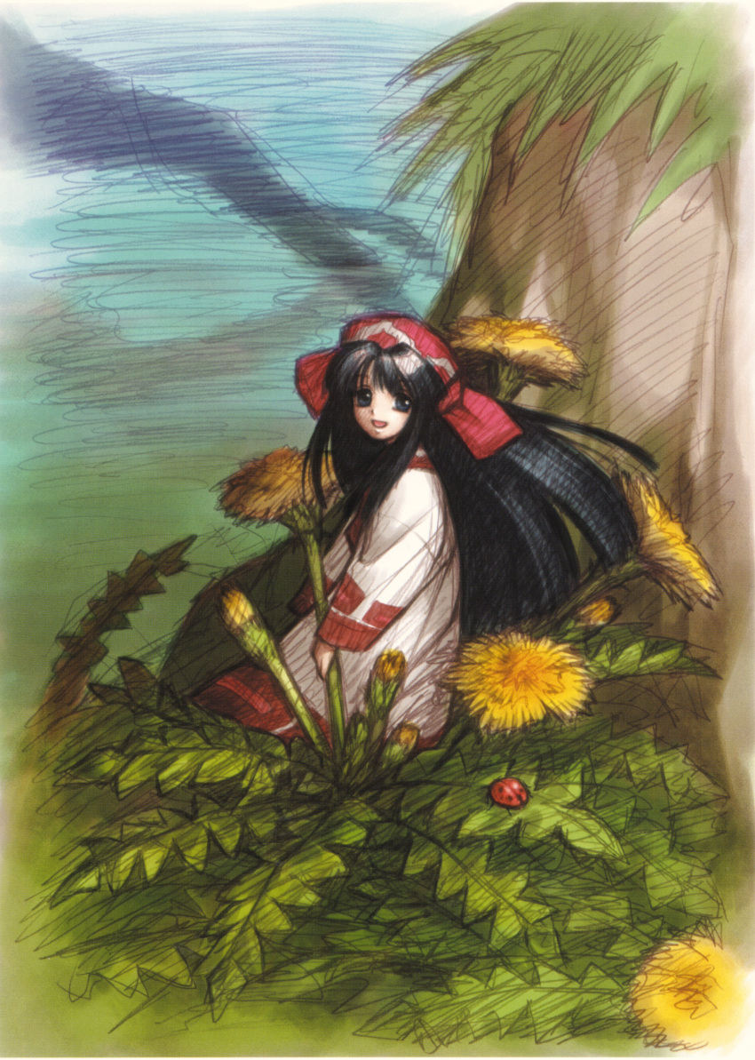 black_hair blue_eyes hairband highres japanese_clothes long_hair nakoruru samurai_spirits scan snk young