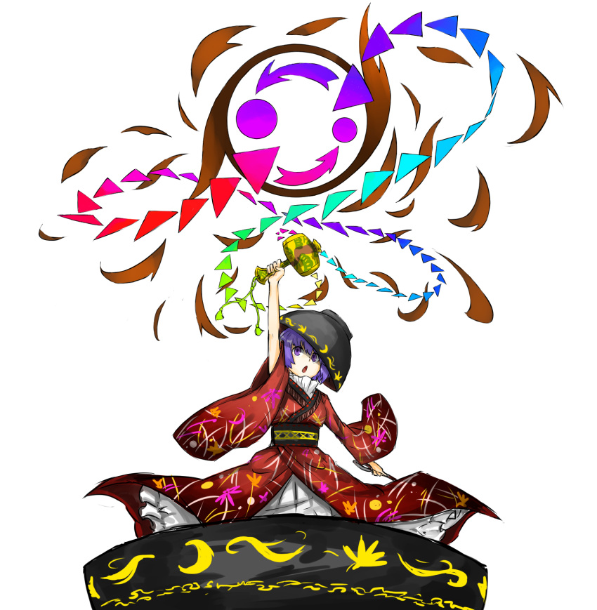 1girl bowl highres japanese_clothes kan_(aaaaari35) kimono miracle_mallet needle purple_hair red_eyes solo sukuna_shinmyoumaru touhou wide_sleeves