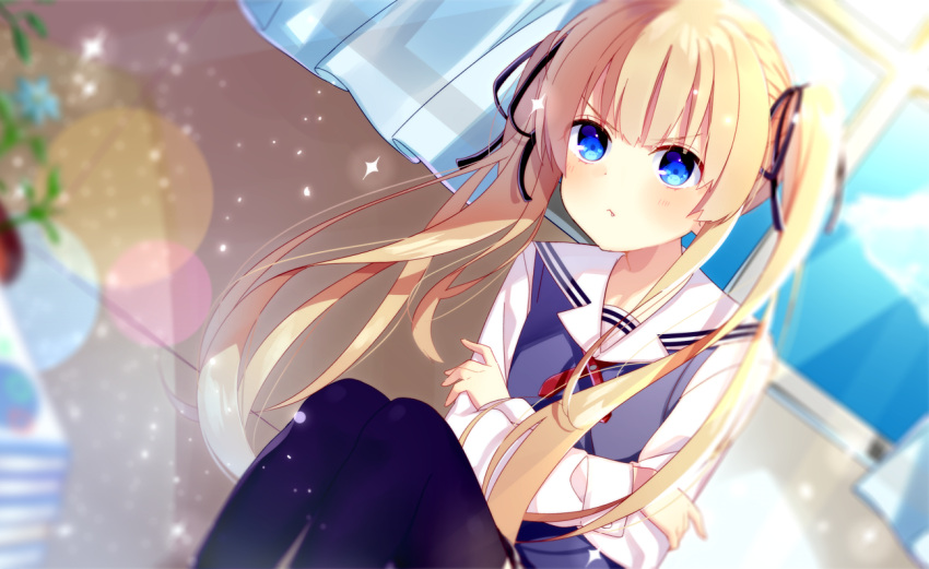 artist_request blonde_hair blue_eyes blush crossed_arms mafuyu_(chibi21) saenai_heroine_no_sodatekata sawamura_spencer_eriri thigh-highs twintails