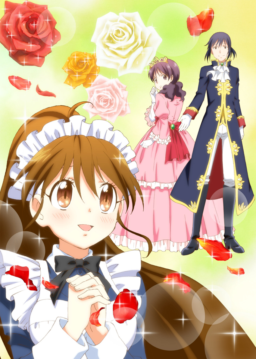 adachi_masahiro brown_eyes brown_hair highres kamakura_shiho long_hair maid ponytail taneshima_popura working!! working!!_(web_manga)