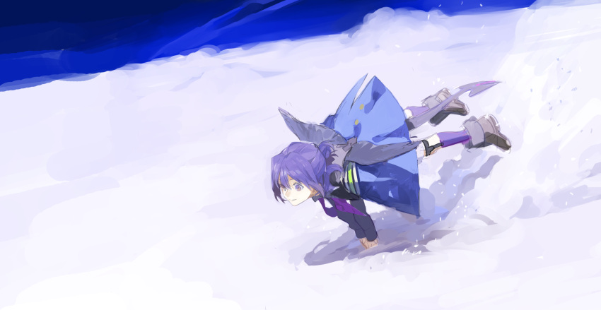 flying highres nishihara_isao purple_hair short_hair smile wings