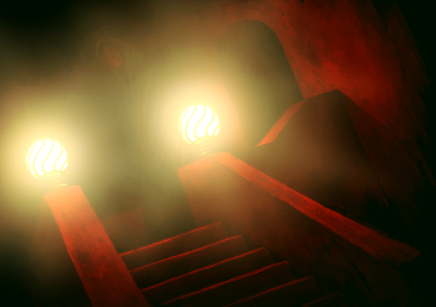 guru hood lamp mask red stairs