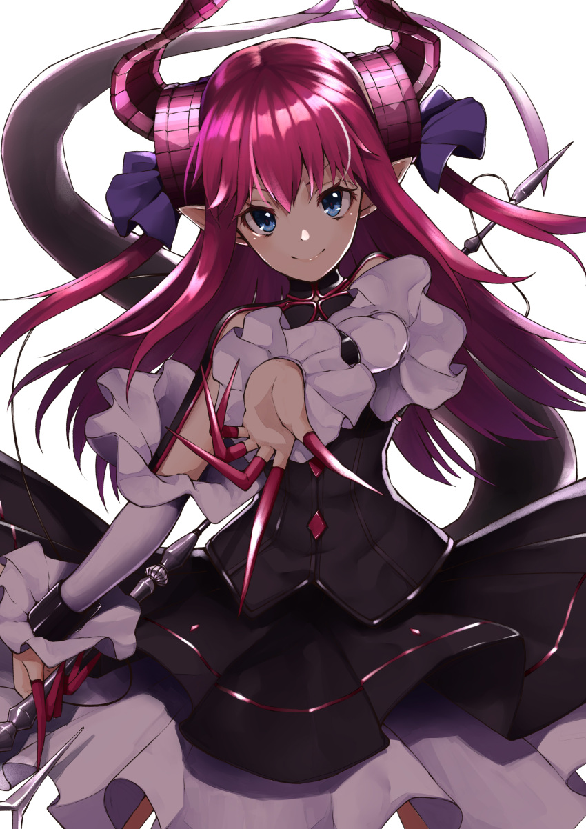 1girl absurdres blue_eyes claws detached_sleeves dragon_girl dress fate/extra fate/extra_ccc fate/grand_order fate_(series) highres horns lancer_(fate/extra_ccc) long_hair pink_hair pointy_ears smile solo tail two_side_up wachiroku_(masakiegawa86)