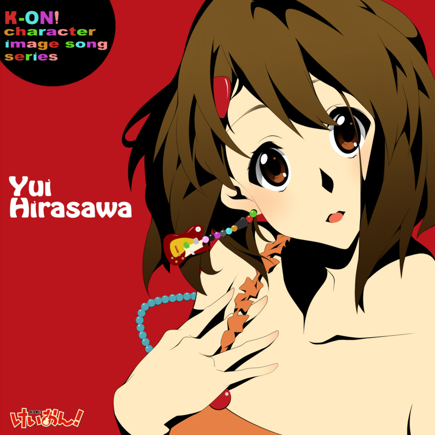 brown_eyes brown_hair cd_cover cover guitar hair_ornament hairclip highres hirasawa_yui instrument k-on! nanao short_hair solo