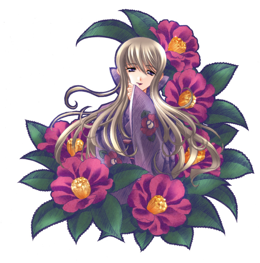 carnelian flower highres japanese_clothes kao_no_nai_tsuki kimono kuraki_yuriko long_hair