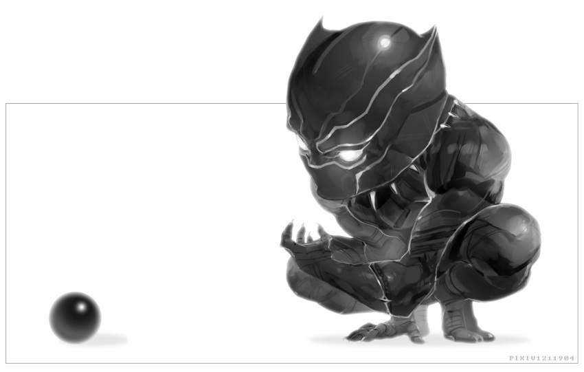 1boy black_panther_(marvel) cape chibi double_tens marvel mask panther solo squatting superhero t'challa