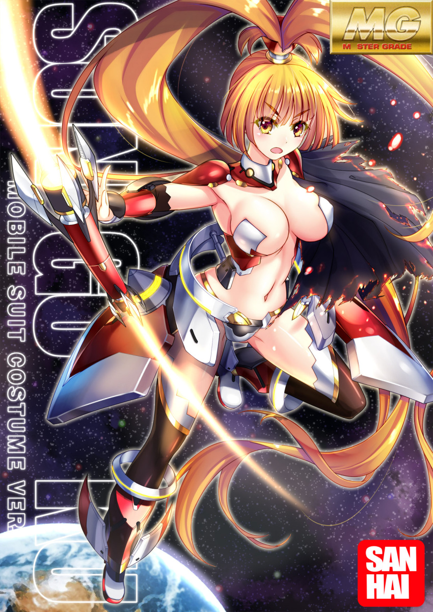 1girl breasts gunpla highres large_breasts orange_eyes orange_hair ryuuzouji_usagi sangai_senki solo son_gokuu space