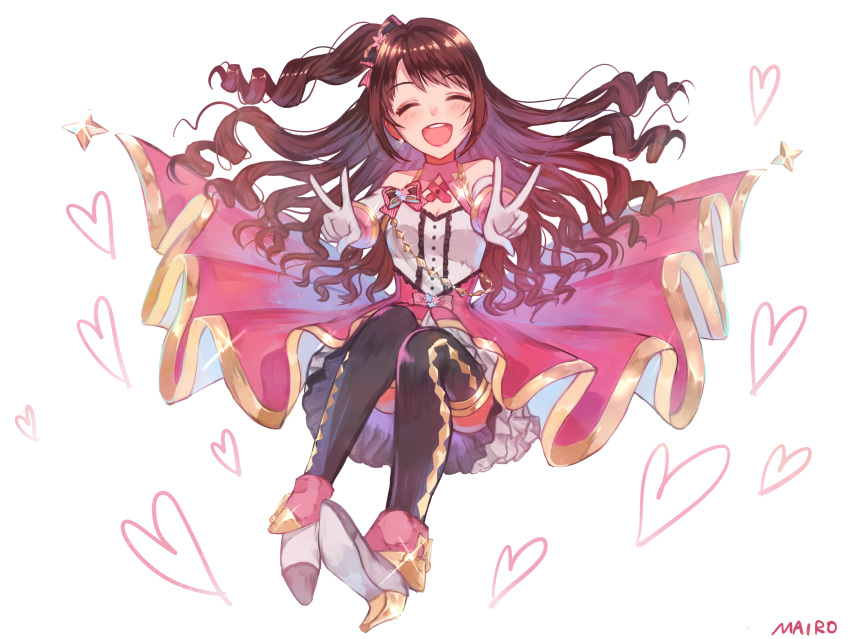 1girl ^_^ brown_hair closed_eyes double_v highres idolmaster idolmaster_cinderella_girls idolmaster_cinderella_girls_starlight_stage ilo long_hair shimamura_uzuki smile solo stage_of_magic v