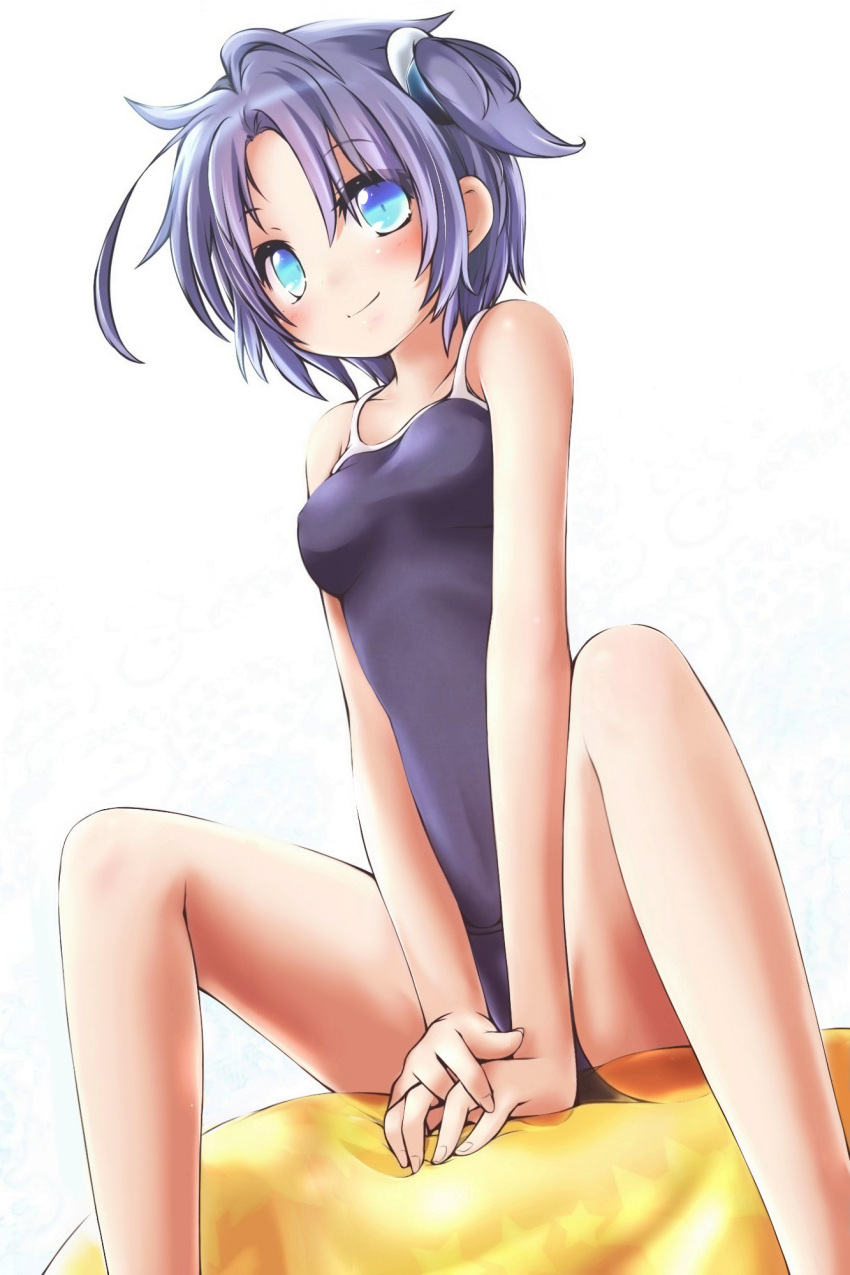1girl akino_coto blue_eyes blue_hair competition_school_swimsuit highres original school_swimsuit short_hair simple_background solo swimsuit