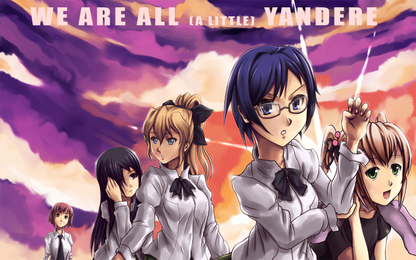 english hakamichi_shizune ibarazaki_emi ikezawa_hanako katawa_shoujo puffy_sleeves satou_lilly tezuka_rin twilight yandere