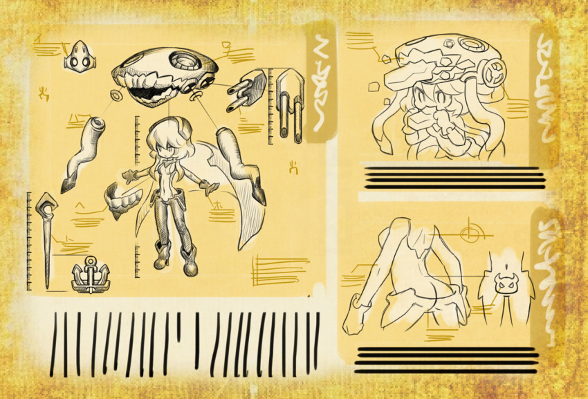 1girl anchor ass cane cape cape_removed chaki_(teasets) character_sheet covered_navel detail eating from_behind gloves hat hat_removed headwear_removed how_to instructions kantai_collection monochrome open_back shinkaisei-kan short_hair_with_long_locks solo teeth tentacles wo-class_aircraft_carrier