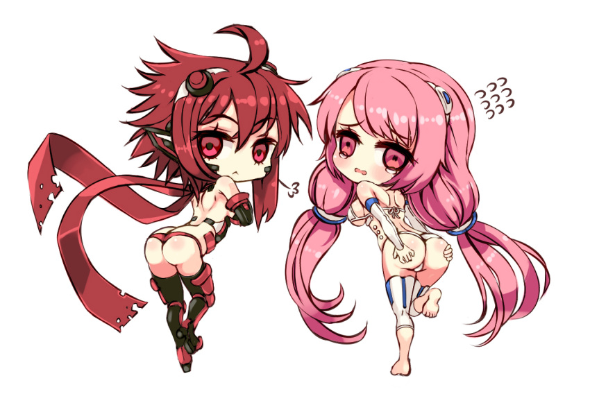 ahoge ass blade_(soccer_spirits) hairband long_hair low_twintails luka_(soccer_spirits) open_mouth pink_eyes pink_hair reason_(ficafe) red_eyes redhead short_hair soccer_spirits swimsuit tears twintails