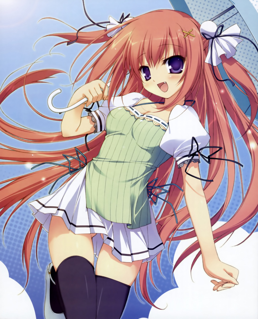 chikotam chikotamu dress fang highres kneehighs long_hair purple_eyes socks thigh-highs thighhighs umbrella violet_eyes zettai_ryouiki