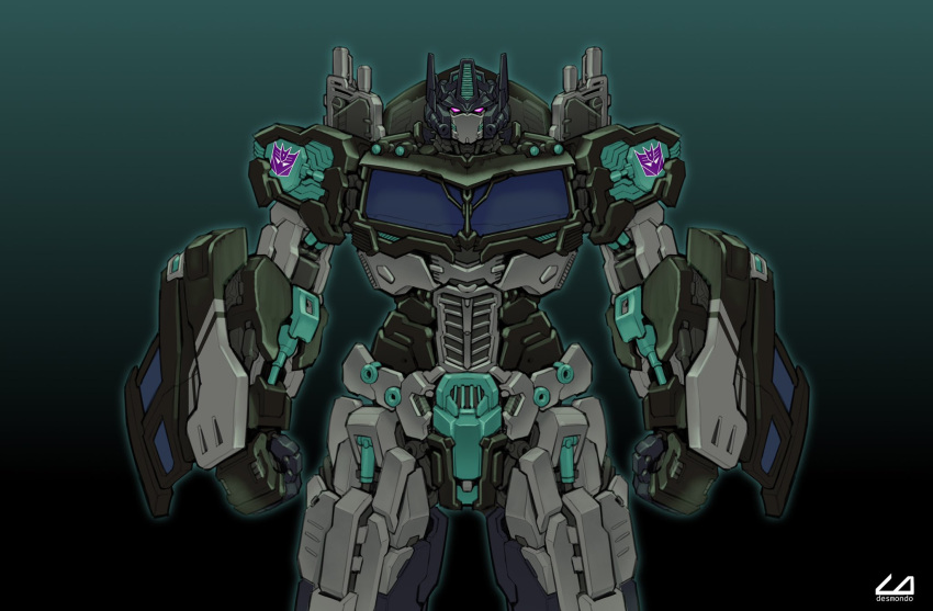 artist_name clenched_hands ct990413 decepticon gradient_background highres looking_at_viewer mecha nemesis_prime no_humans robot science_fiction solo straight-on transformers variant_set violet_eyes